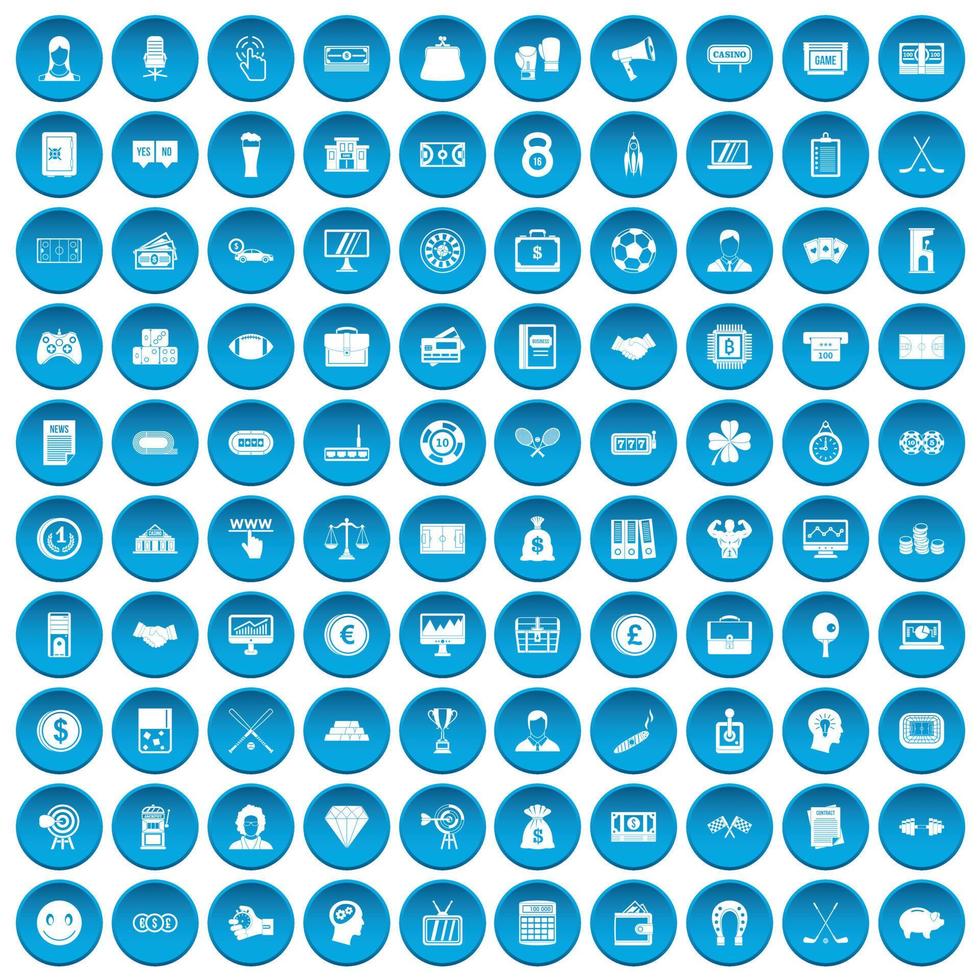 100 sorteos conjunto de iconos azul vector