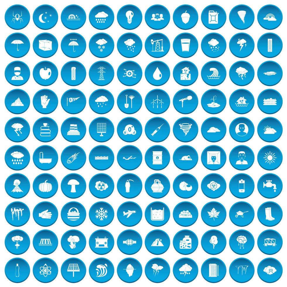 100 thunderstorm icons set blue vector