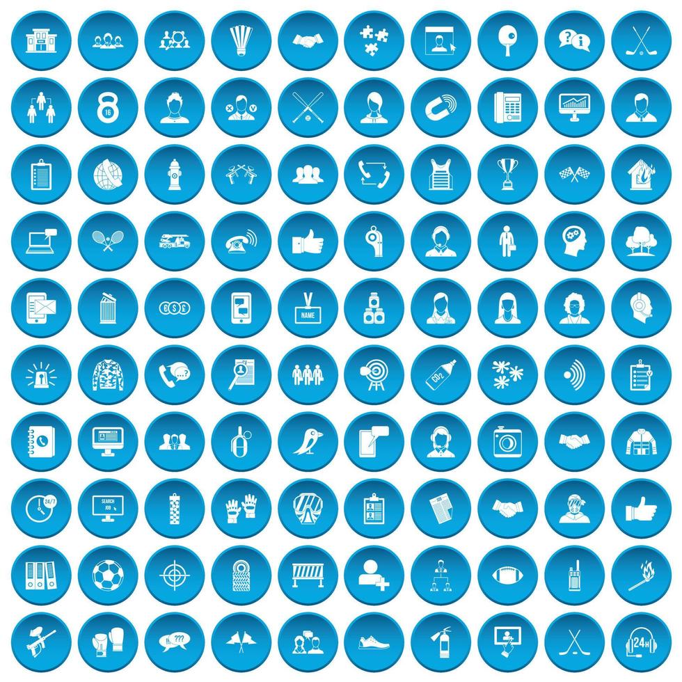 100 team icons set blue vector