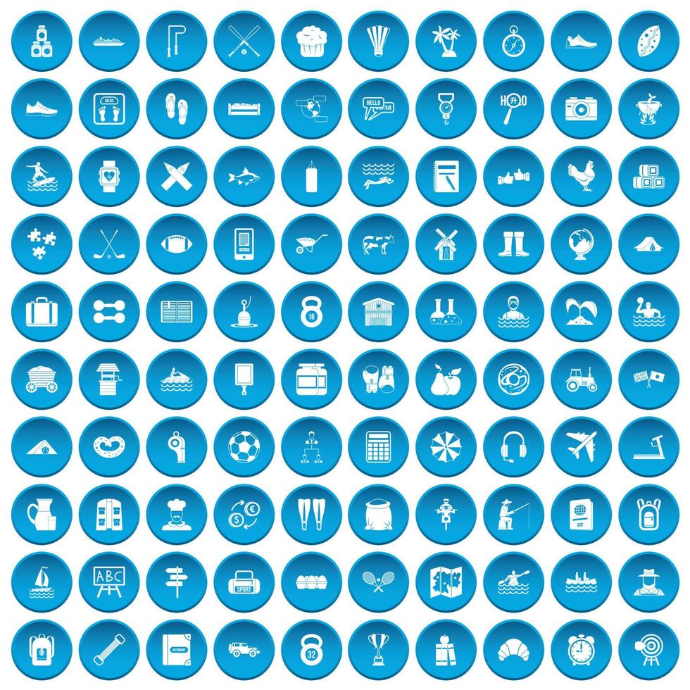 100 activity icons set blue vector