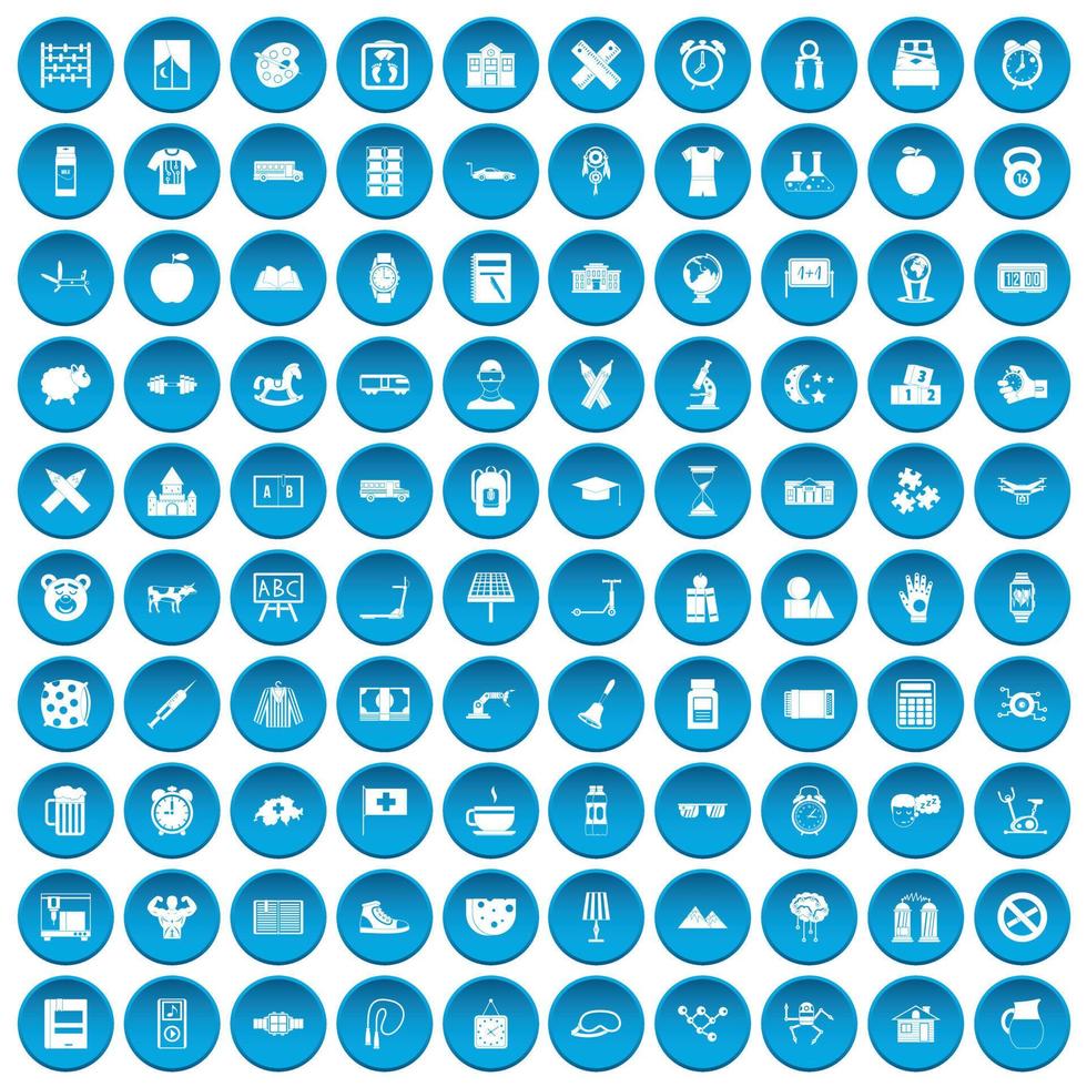 100 iconos de reloj despertador azul vector