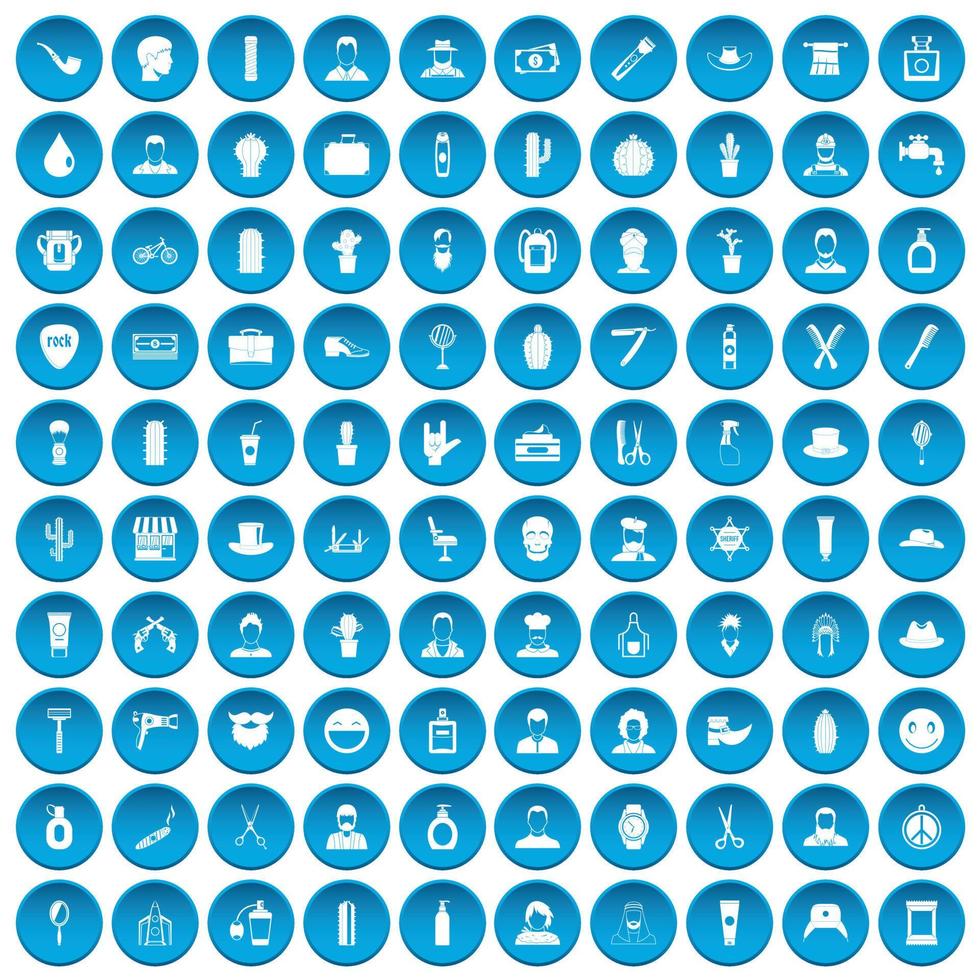 100 iconos de barbero azul vector