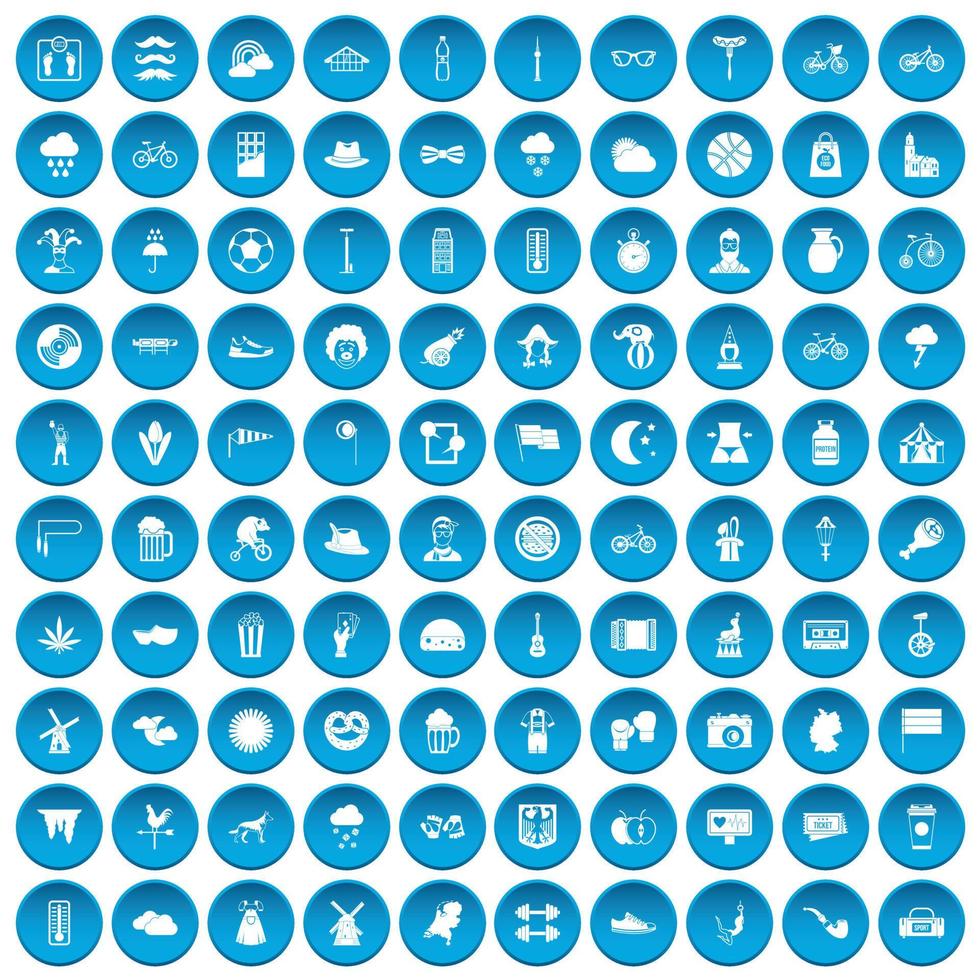 100 bicycle icons set blue vector