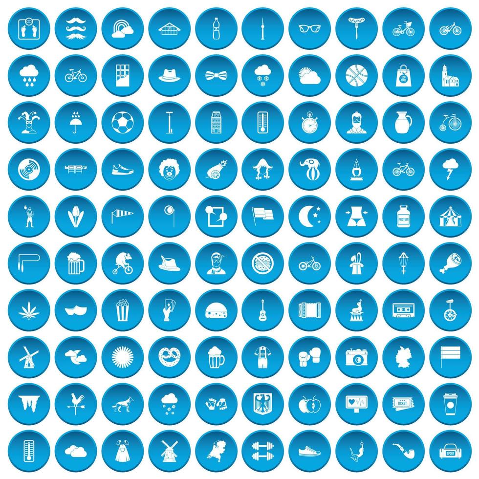 100 iconos de bicicleta azul vector