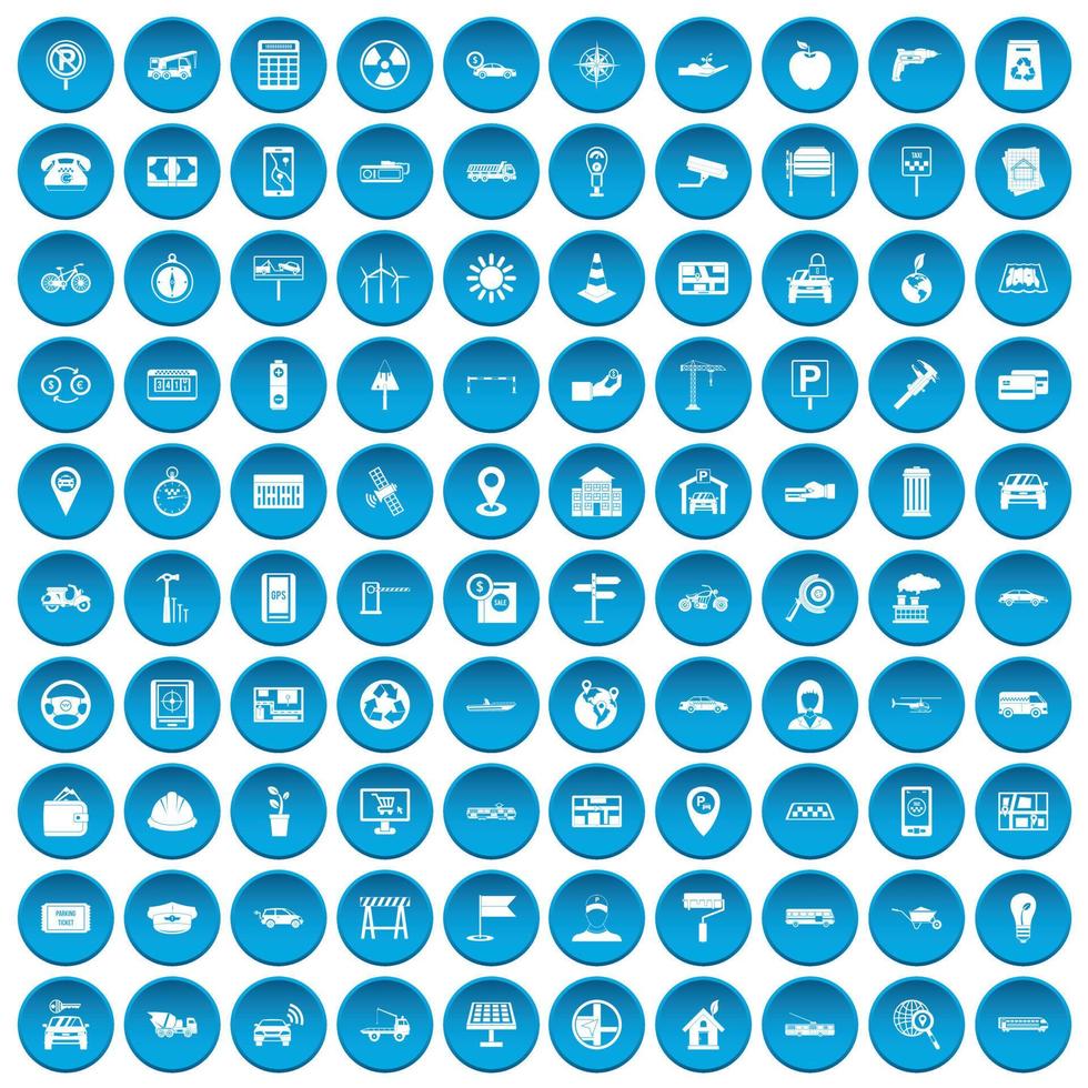 100 car icons set blue vector