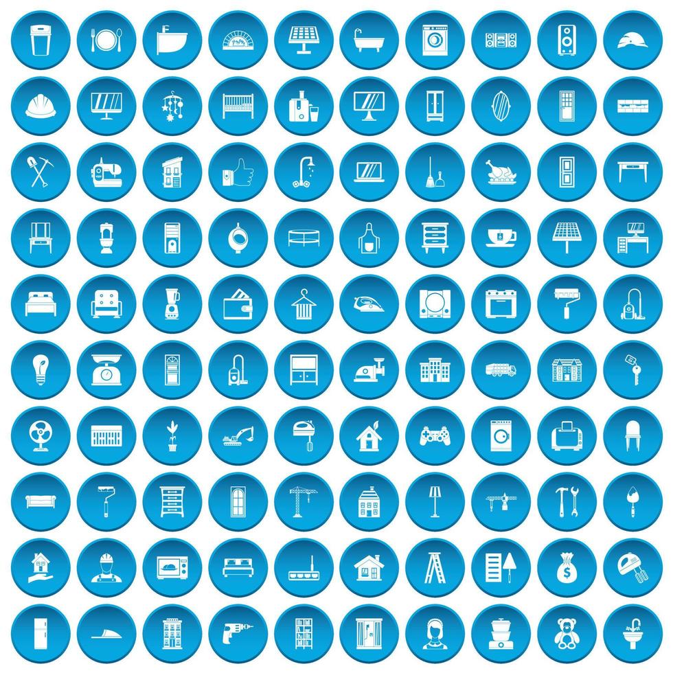 100 iconos de casa cómoda conjunto azul vector