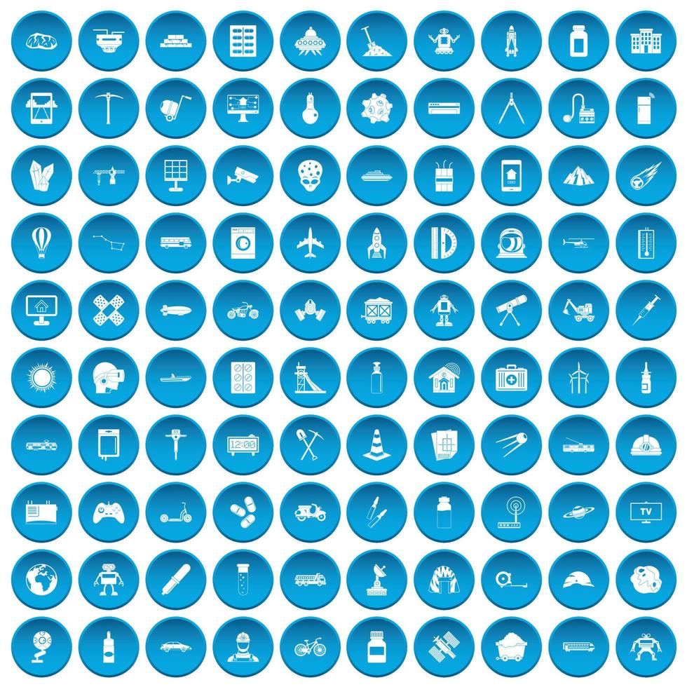 100 development icons set blue vector