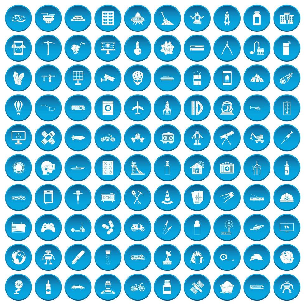 100 development icons set blue vector