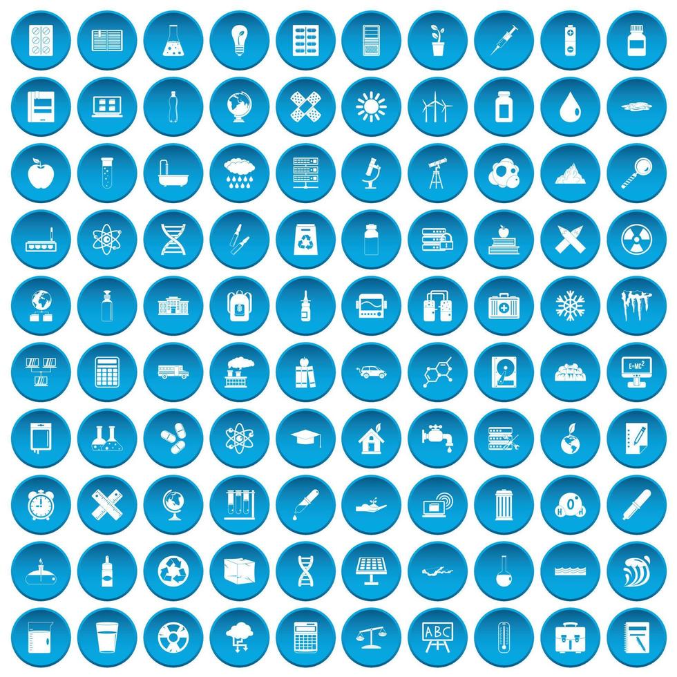 100 iconos de química conjunto azul vector