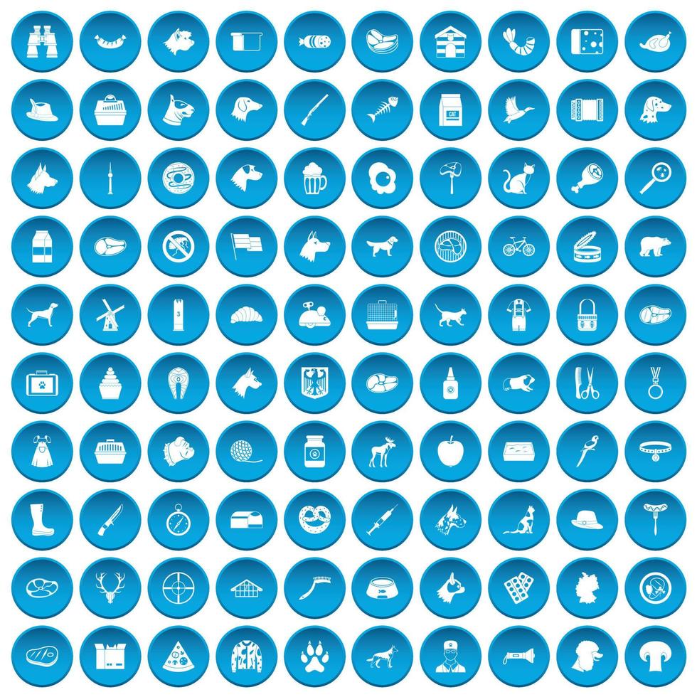 100 dog icons set blue vector
