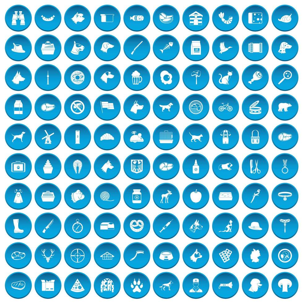 100 iconos de perro conjunto azul vector