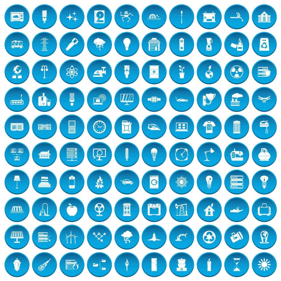 100 electricity icons set blue vector