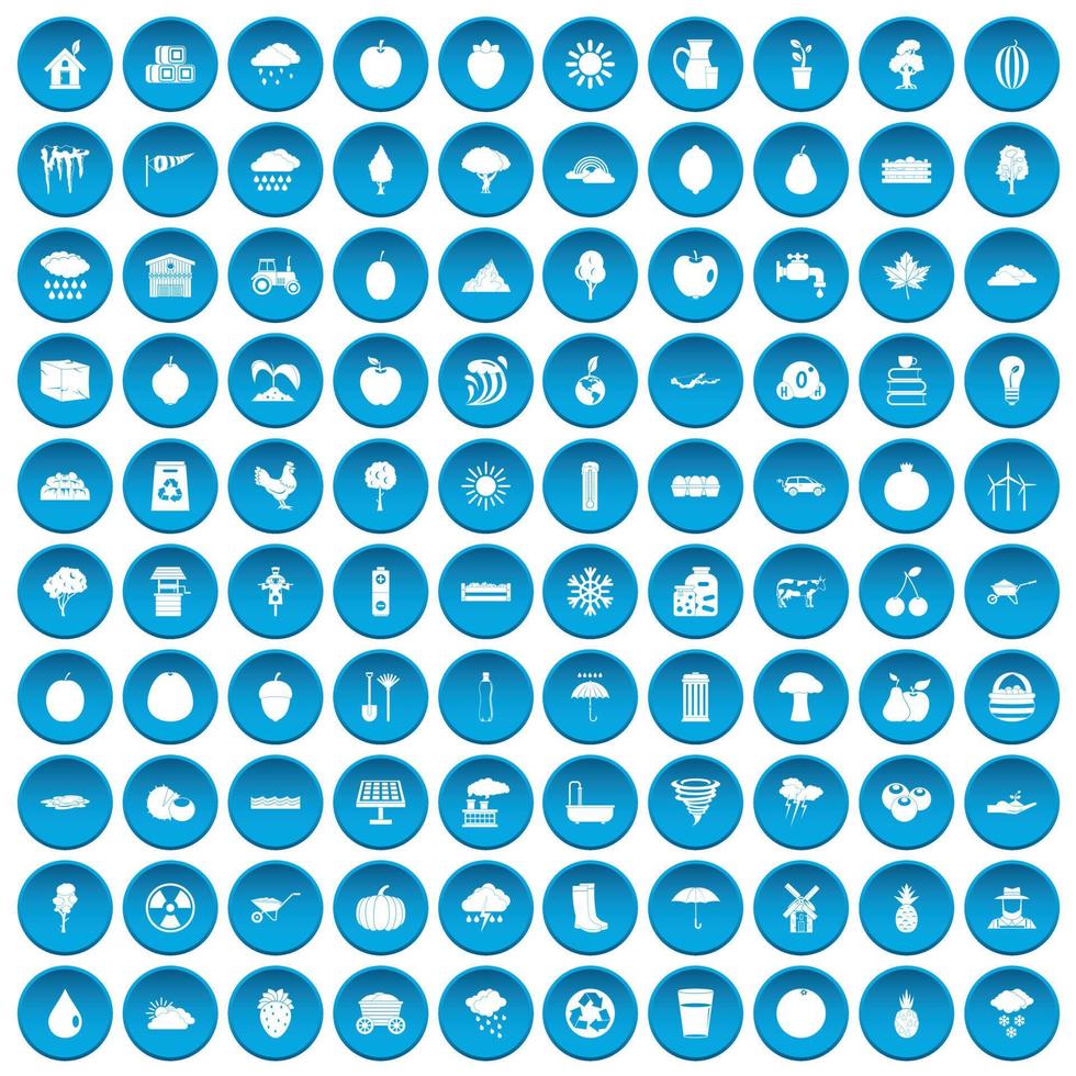 100 iconos de frutas set azul vector