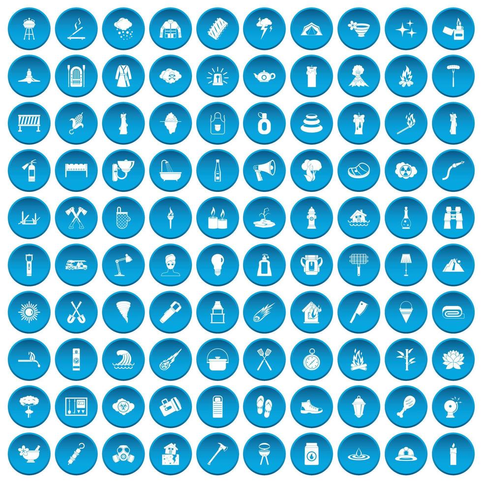 100 fire icons set blue vector