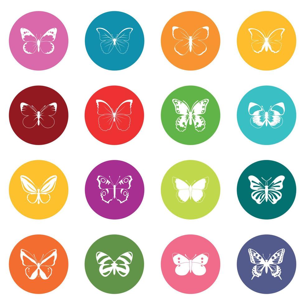 Butterfly set icons many colors set vector