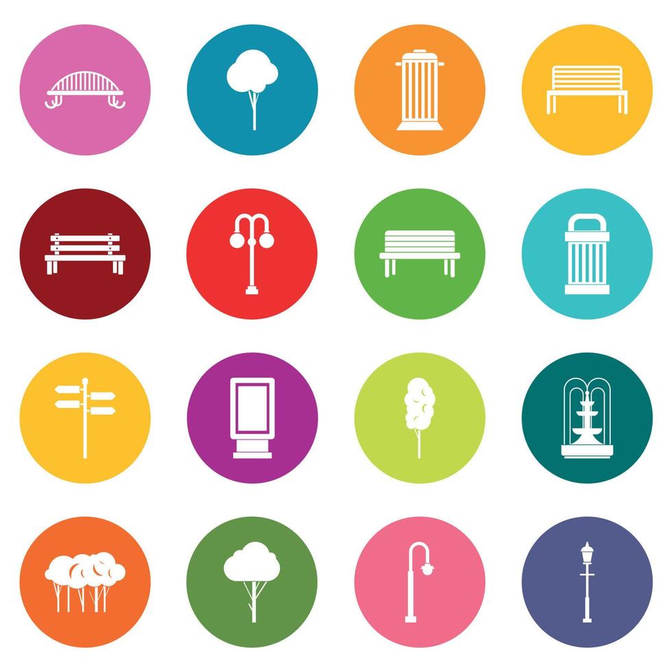 Park icons many colors set vector