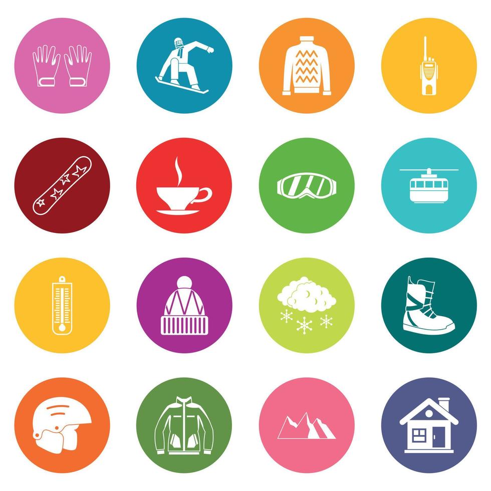 Snowboarding icons many colors set vector