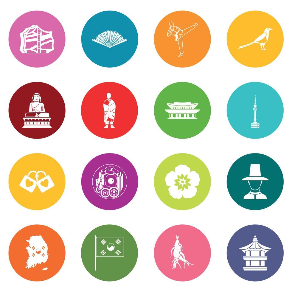 South Korea icons many colors set vector