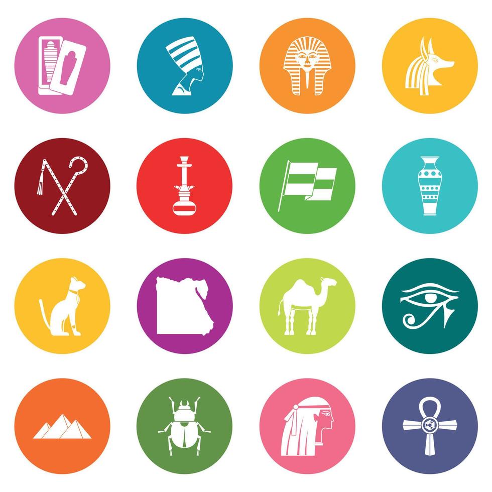 Egypt travel items icons many colors set vector