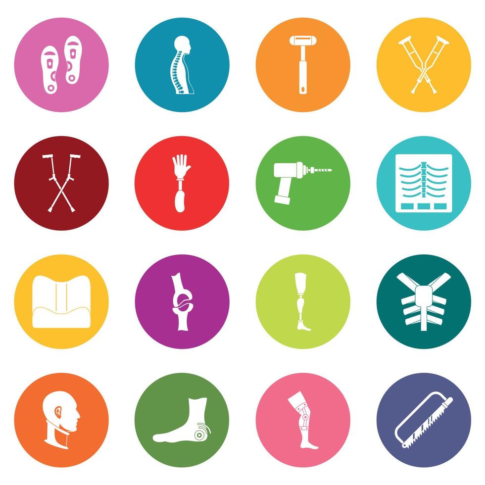 Orthopedics prosthetics icons many colors set vector