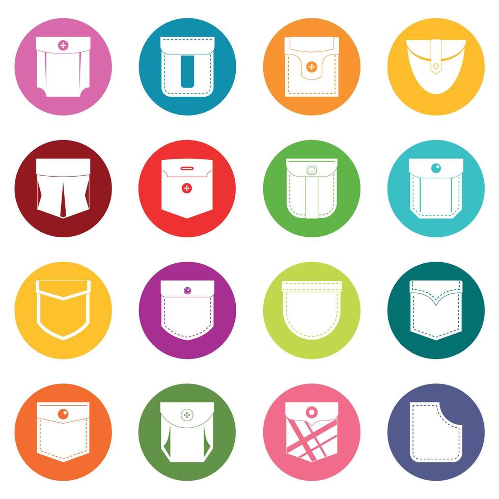 Pocket types icons many colors set vector