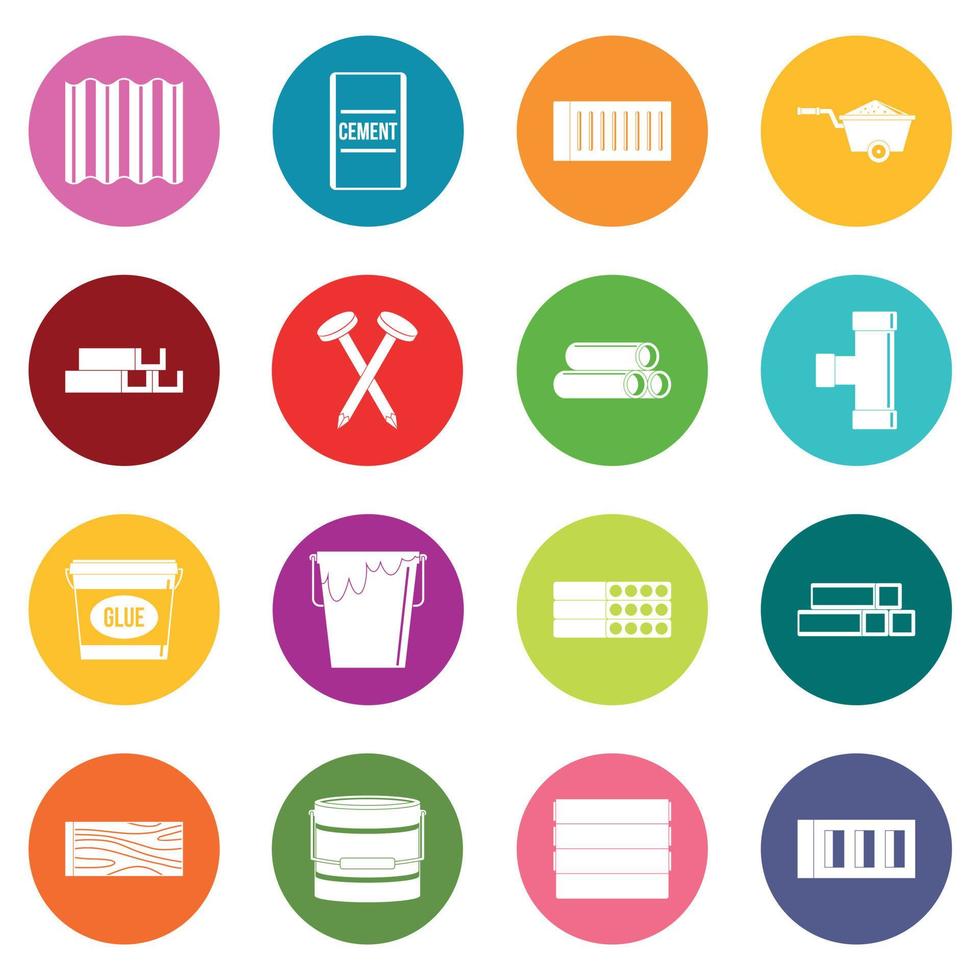 Building materials icons many colors set vector