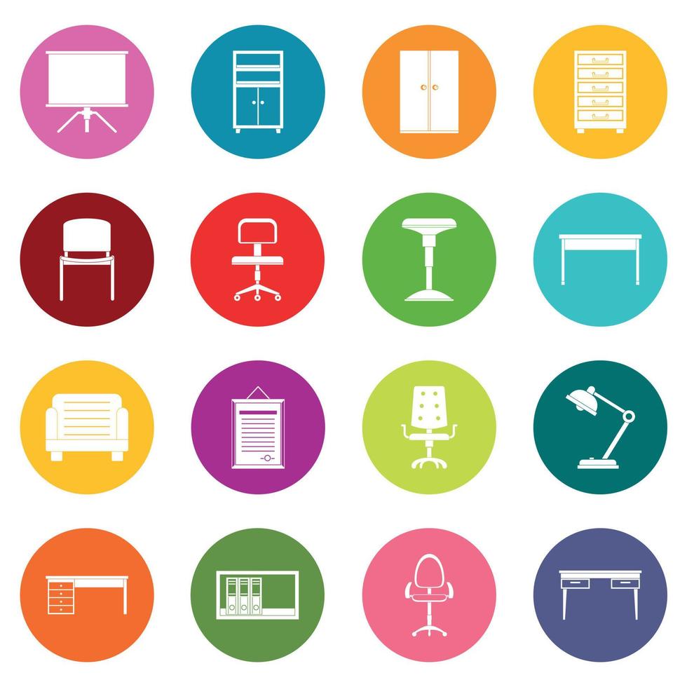 Office furniture icons many colors set vector
