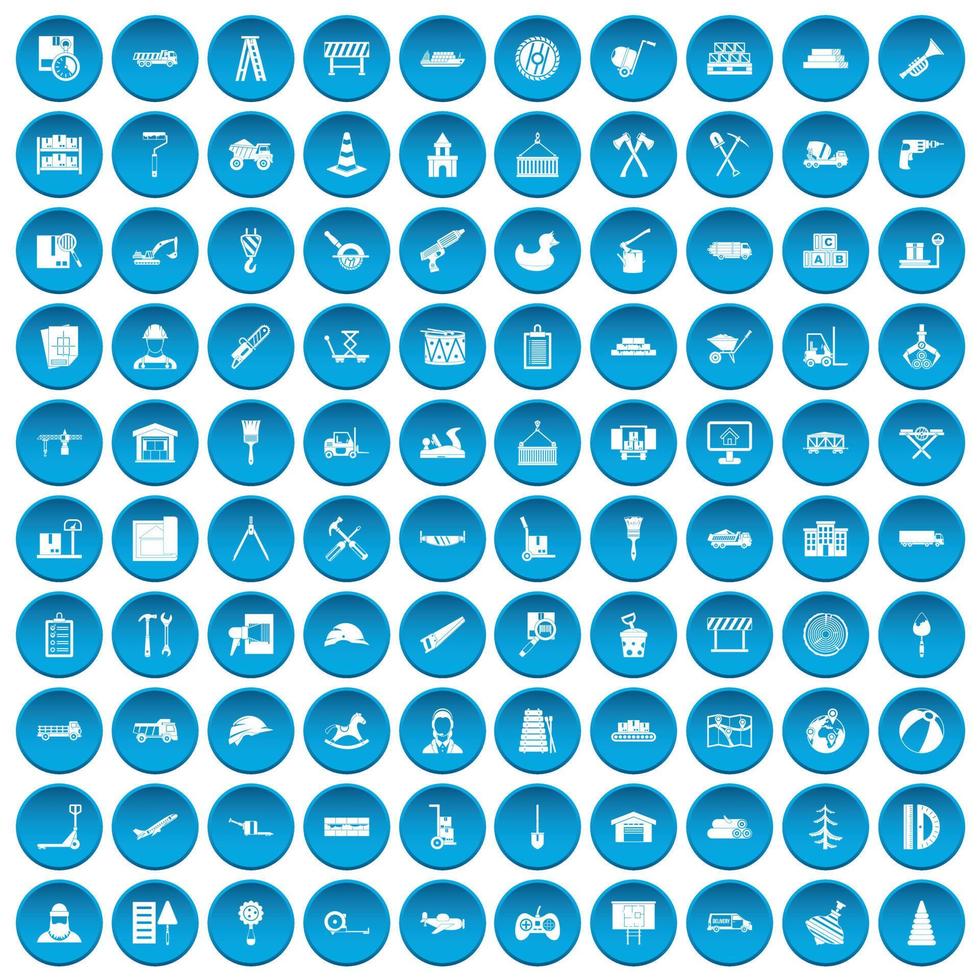 100 iconos de camiones en azul vector