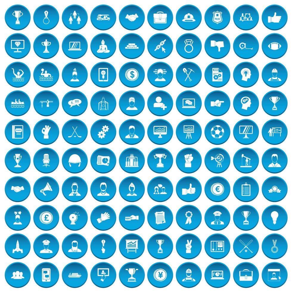 100 leadership icons set blue vector