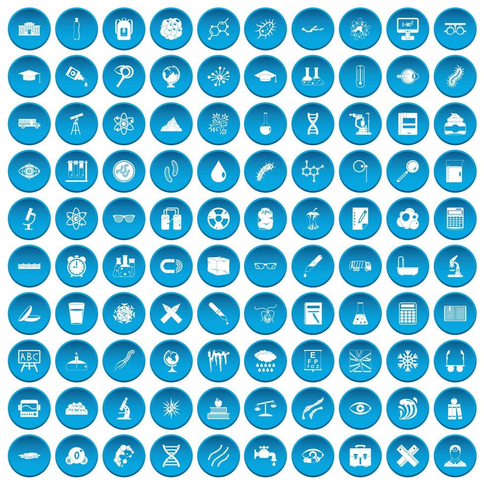 100 microscope icons set blue vector