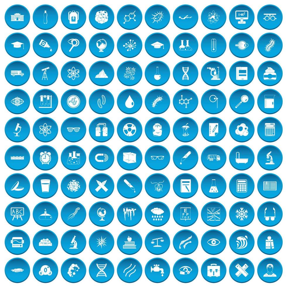 100 iconos de microscopio set azul vector