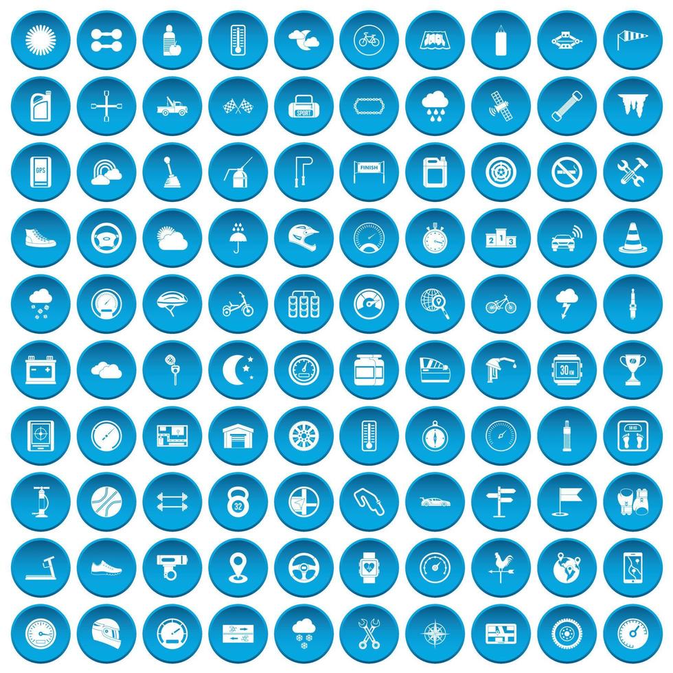 100 motorsport icons set blue vector