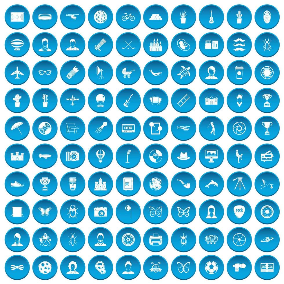 100 iconos de foto conjunto azul vector