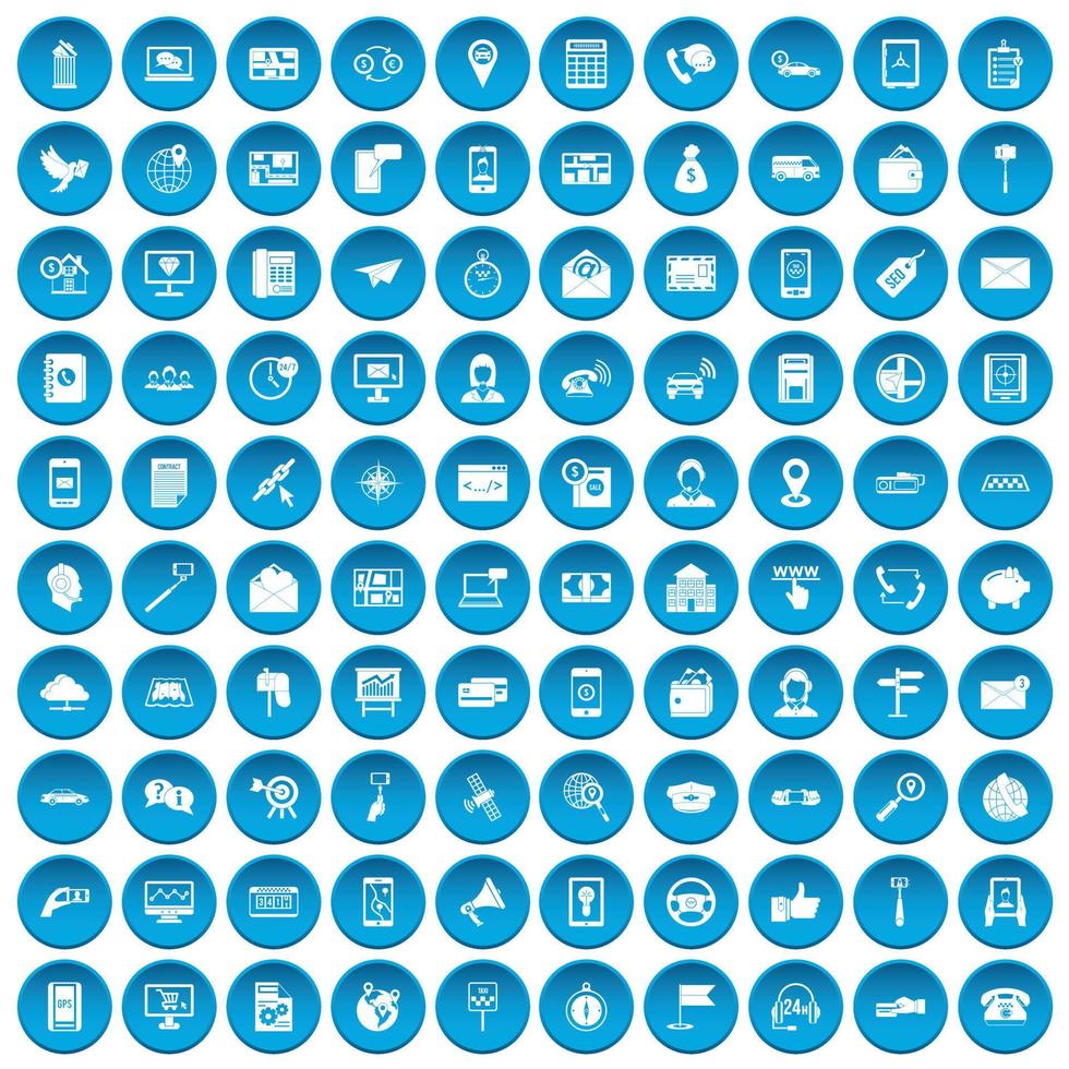 100 iconos de smartphone en azul vector