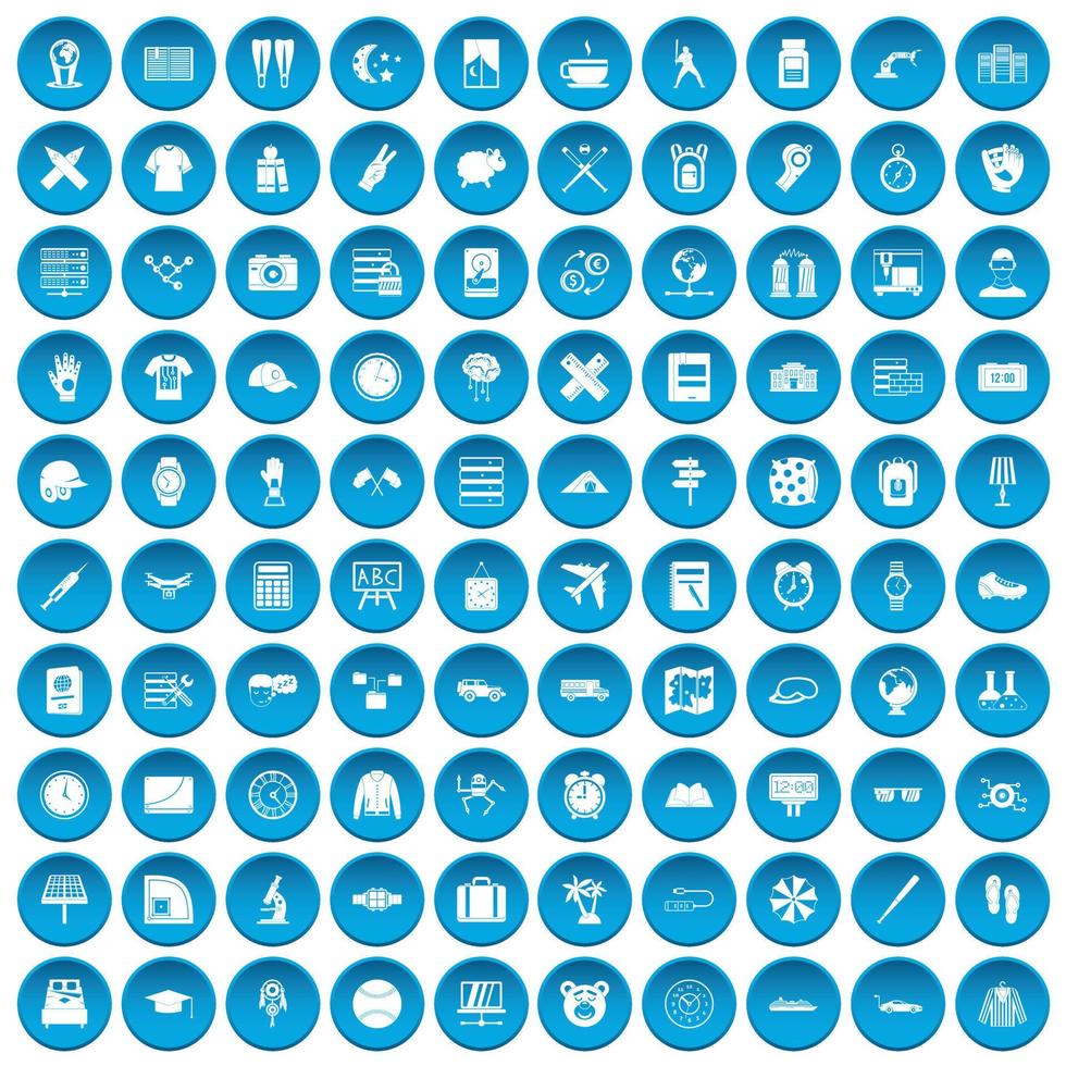 100 time icons set blue vector