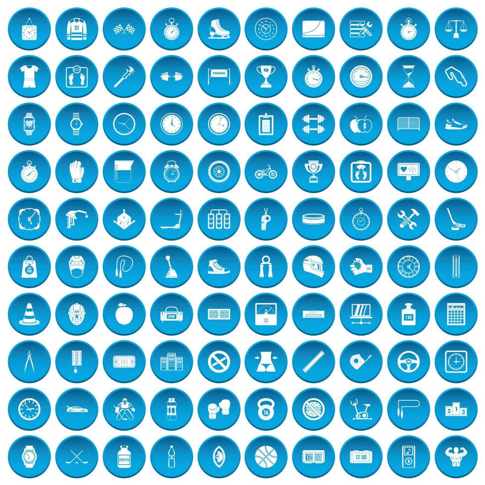 100 iconos de cronómetro conjunto azul vector