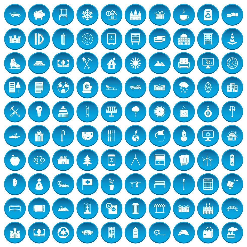 100 villa icons set blue vector