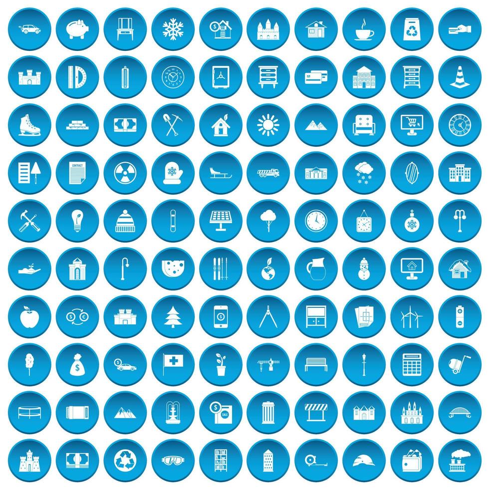 100 villa icons set blue vector