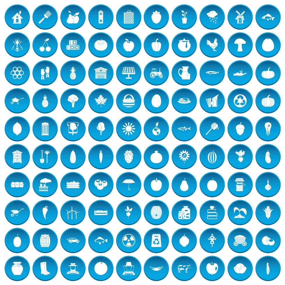 100 vitamins icons set blue vector