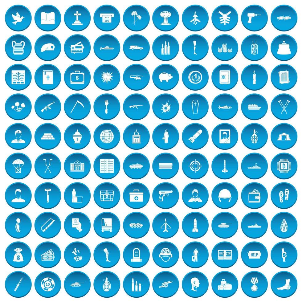 100 war crimes icons set blue vector