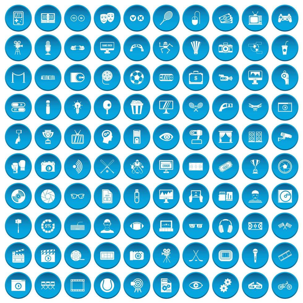 100 iconos de video conjunto azul vector