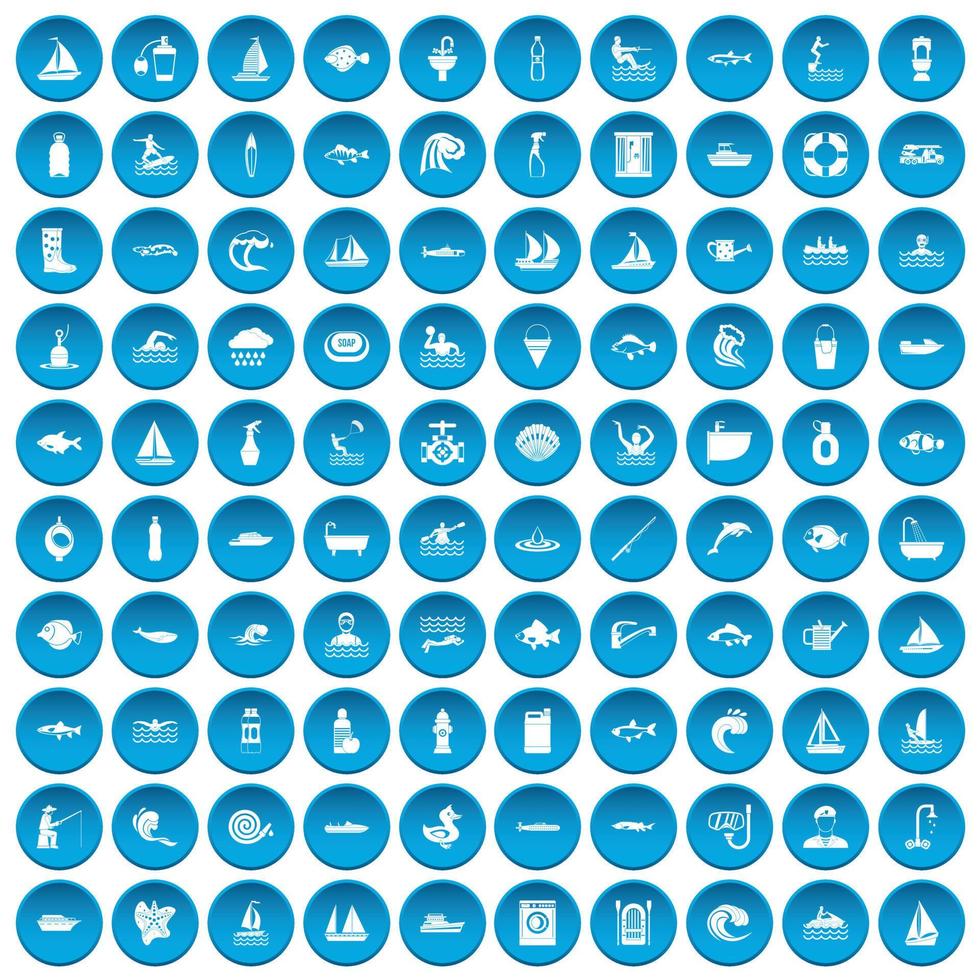 100 water icons set blue vector