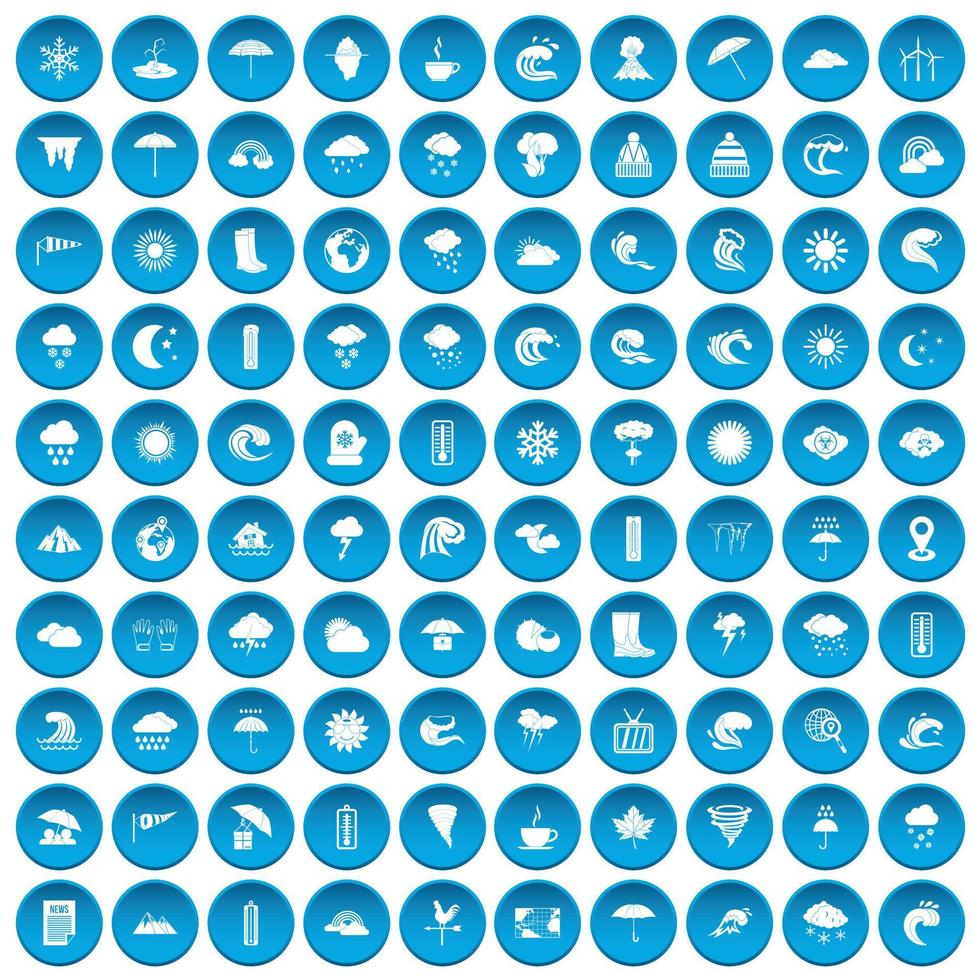 100 weather icons set blue vector