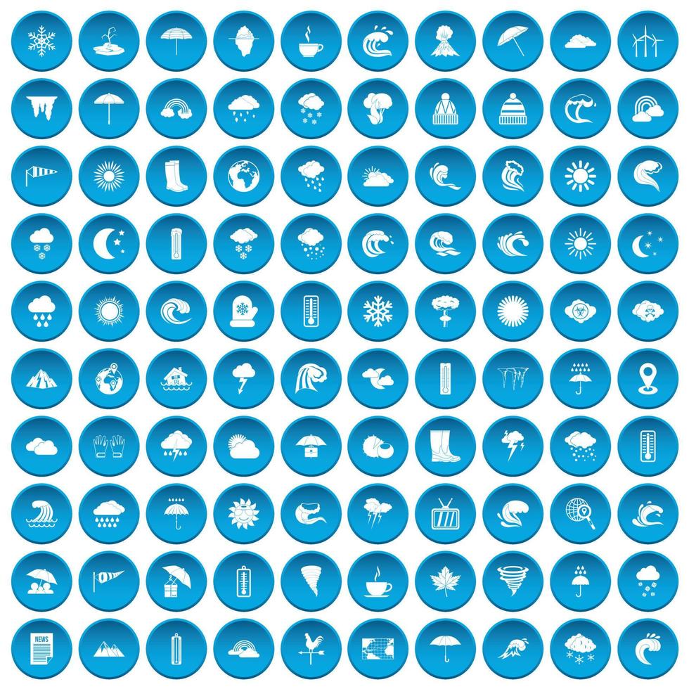 100 iconos meteorológicos en azul vector