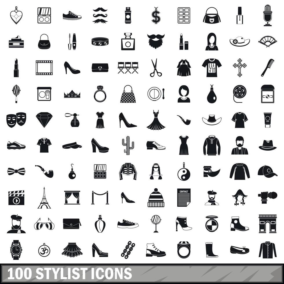 100 stylist icons set, simple style vector