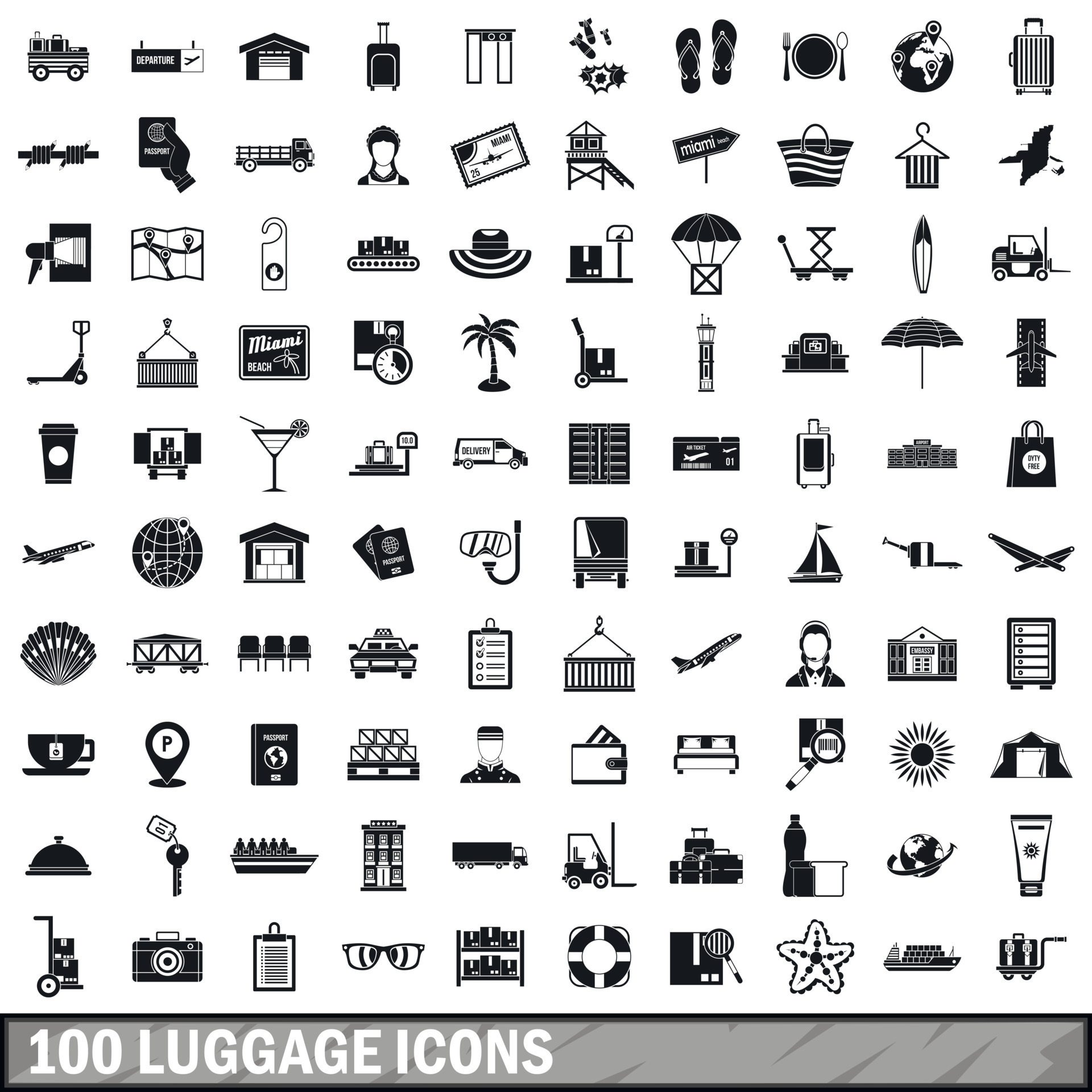 100 luggage icons set, simple style 8822002 Vector Art at Vecteezy