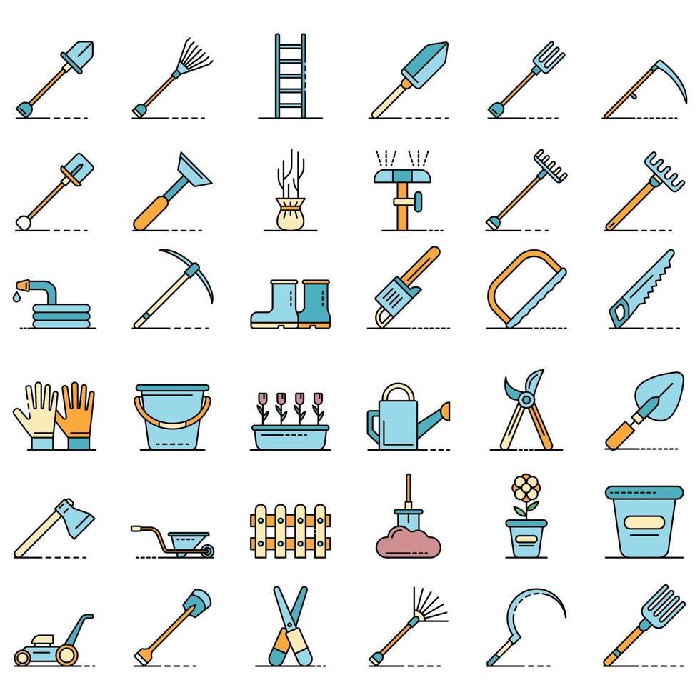 Gardening tools icons set line color vector