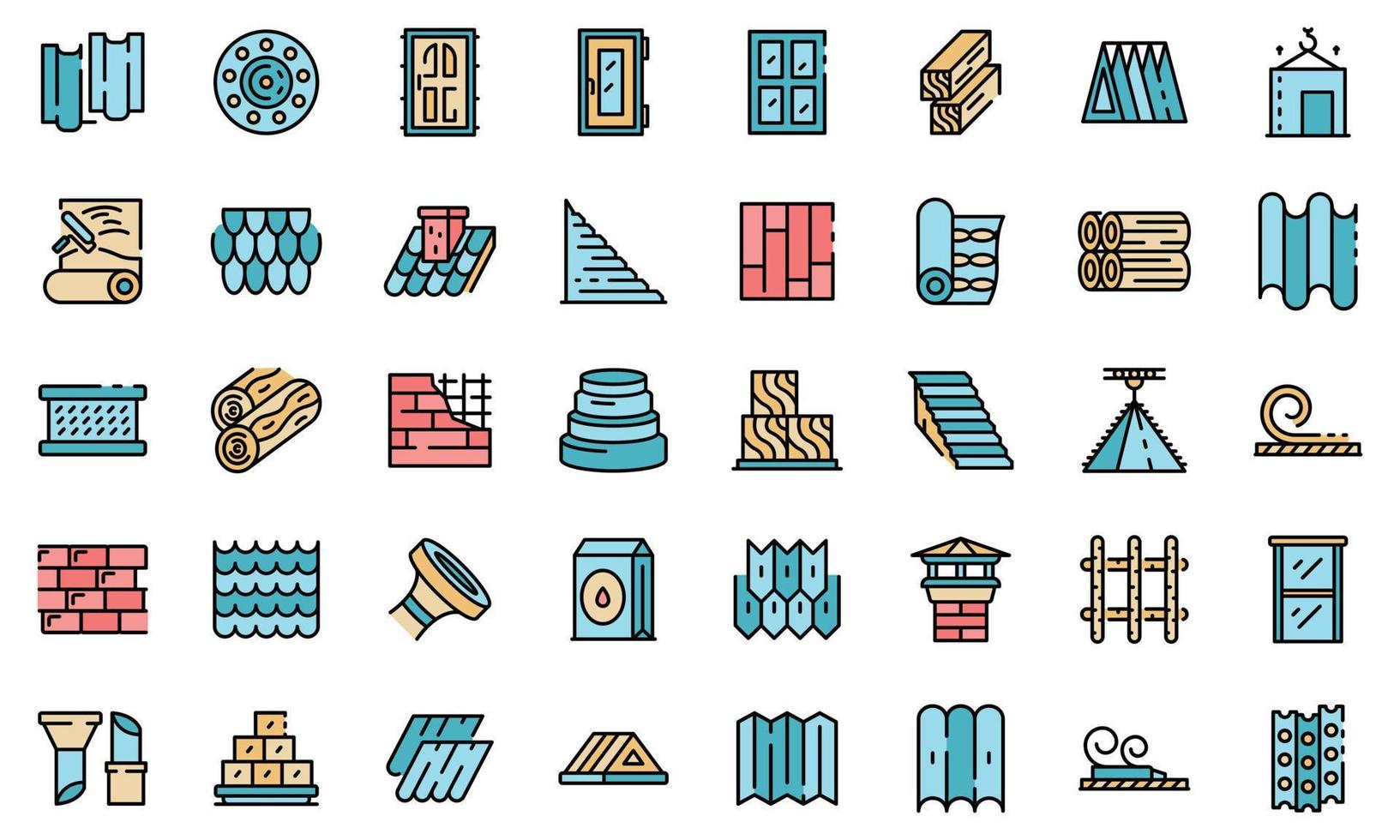 iconos de materiales de construcción conjunto vector plano