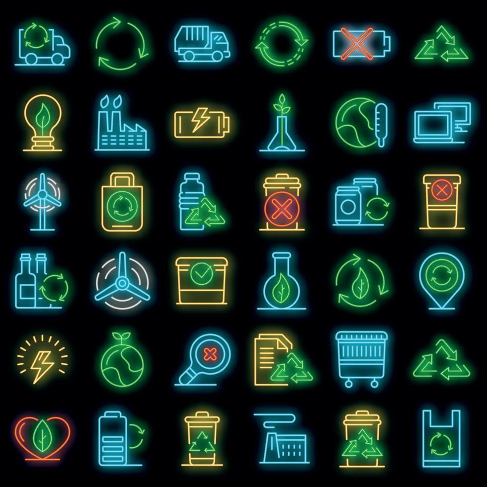 Recycling icons set vector neon