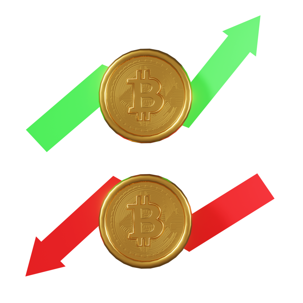 Bitcoin-Diagramm 3D-Symboldarstellung nach oben und unten png